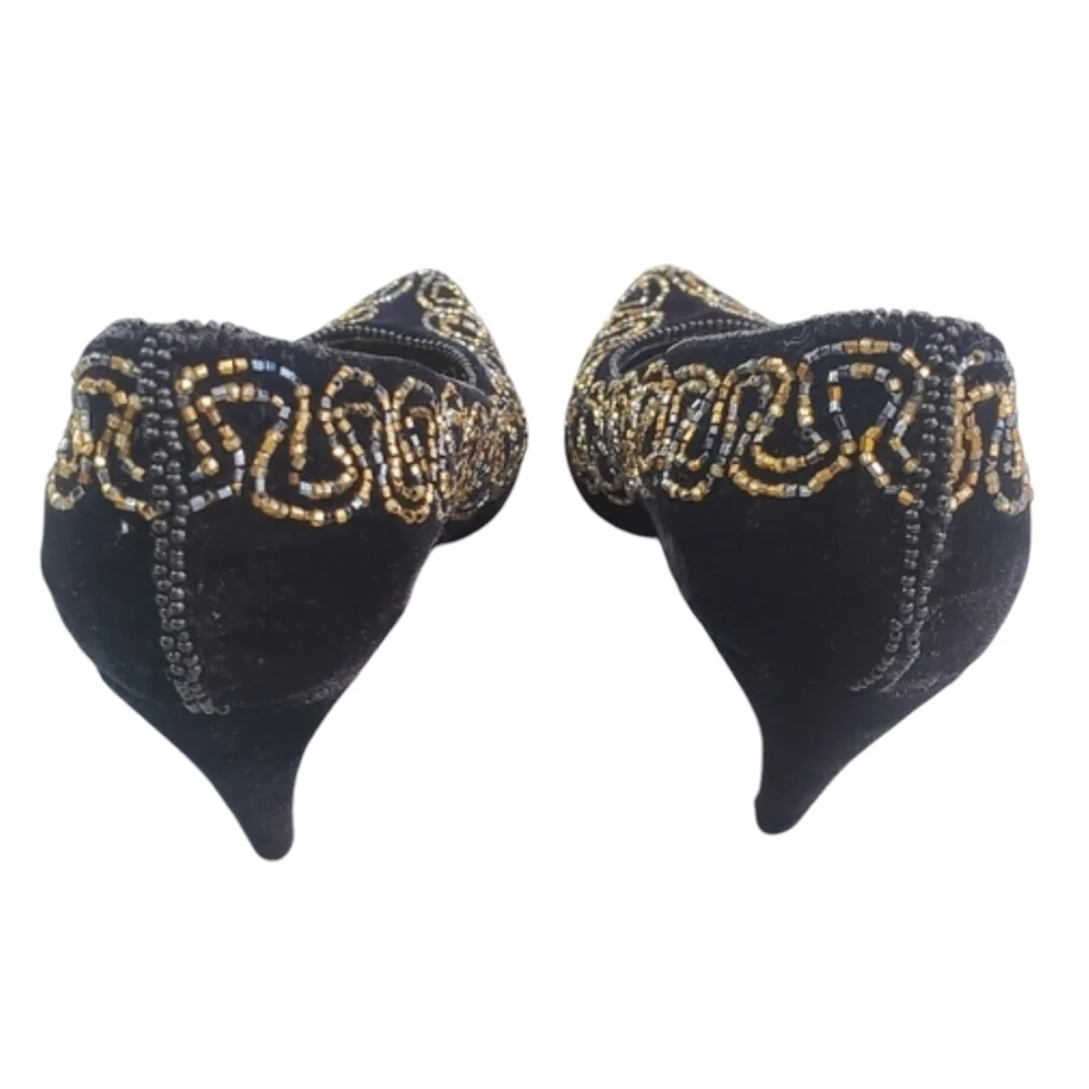 Vintage J.Renee Heels Womens Size 5.5 M Black Velvet Rhinestones Embellished